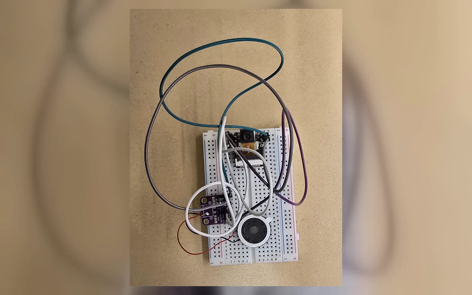 Yoda's early breadboard, camera and speaker hardware
